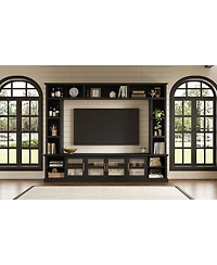 Streamdale Furniture Entertainment Center Wall Unit for TVs up to 80" with Bookshelves & Glass Doors