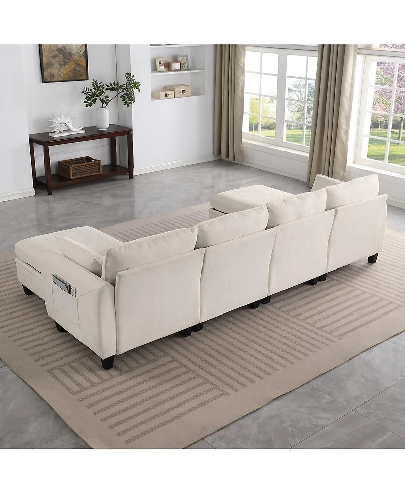 Streamdale Furniture 109" Chenille Modular Sectional Sofa with Storage Ottoman