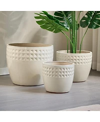 Streamdale Furniture Handmade Ceramic Flower Pot Set of 3, Diamond Pattern, 15/12/9 Inch Diameter