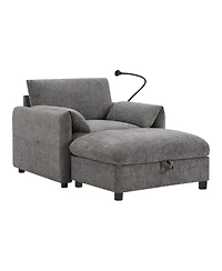 Streamdale Furniture 37" Sofa with Storage Ottoman, Phone Holder, Charger, Pockets, Chenille Armchair