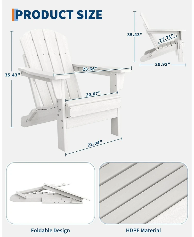 gaomon Folding Adirondack Chairs Set of 4 with 2 Side Table, Hdpe Plastic Outdoor Chairs with Wood Texture 380 Lbs & Weather Resistant for Fire Pit