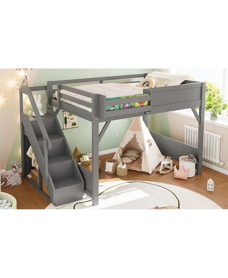 Streamdale Furniture Loft Bed with Wardrobe & Storage, Solid Wood
