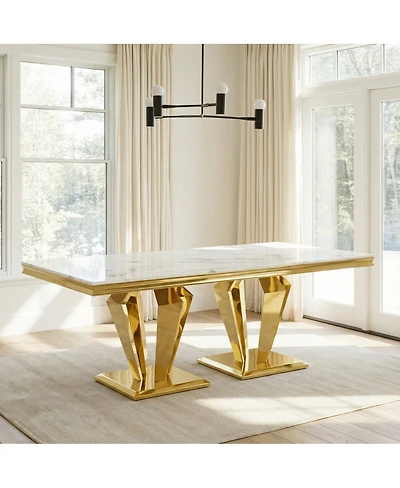 Streamdale Furniture Mdf Marble Top Dining Table for 6, White/Gold 66.9" Stainless Steel Base