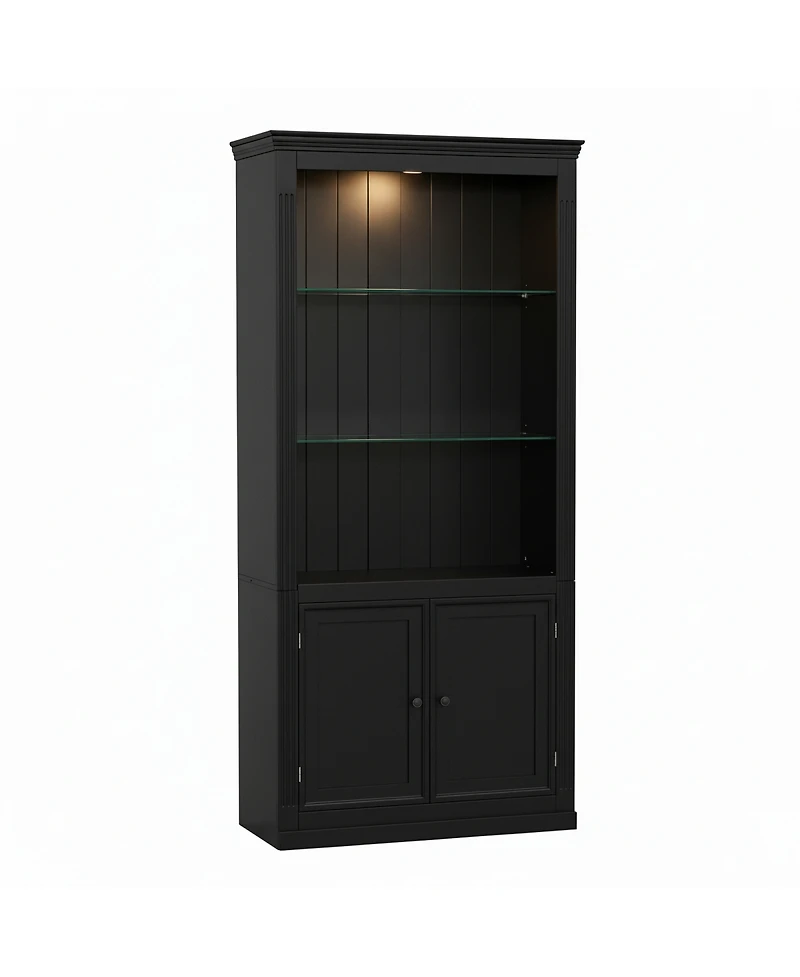 Streamdale Furniture 78.75"H 4-Tier Display Shelf with Dimmable Ceiling Light & Storage