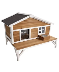 Aostirmotor Insulated Cat House with Large Platform, Waterproof Winter Shelter for Indoor & Outdoor Cats