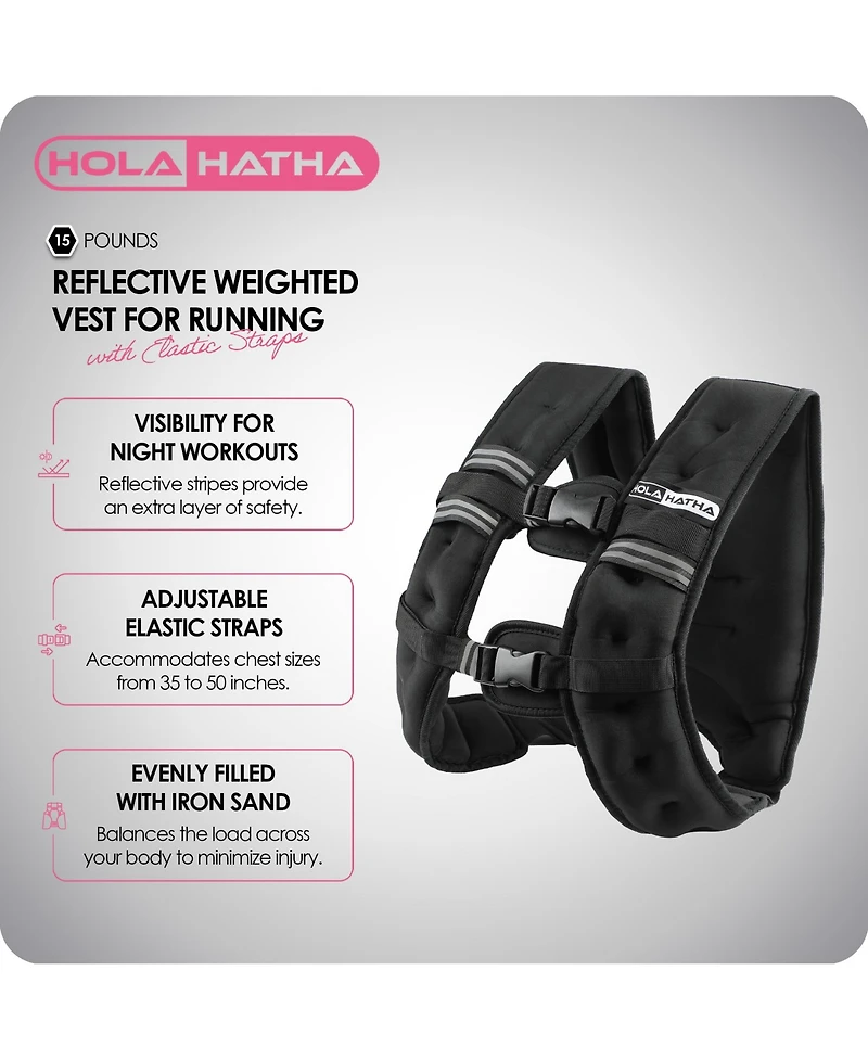 HolaHatha Weighted Vest for Running with Reflective Stripes and Elastic Straps