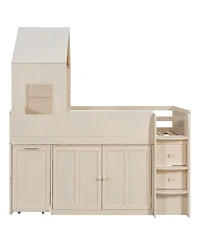 Streamdale Furniture Twin Size Wooden Loft Bed with Desk, Drawers,Cabinets