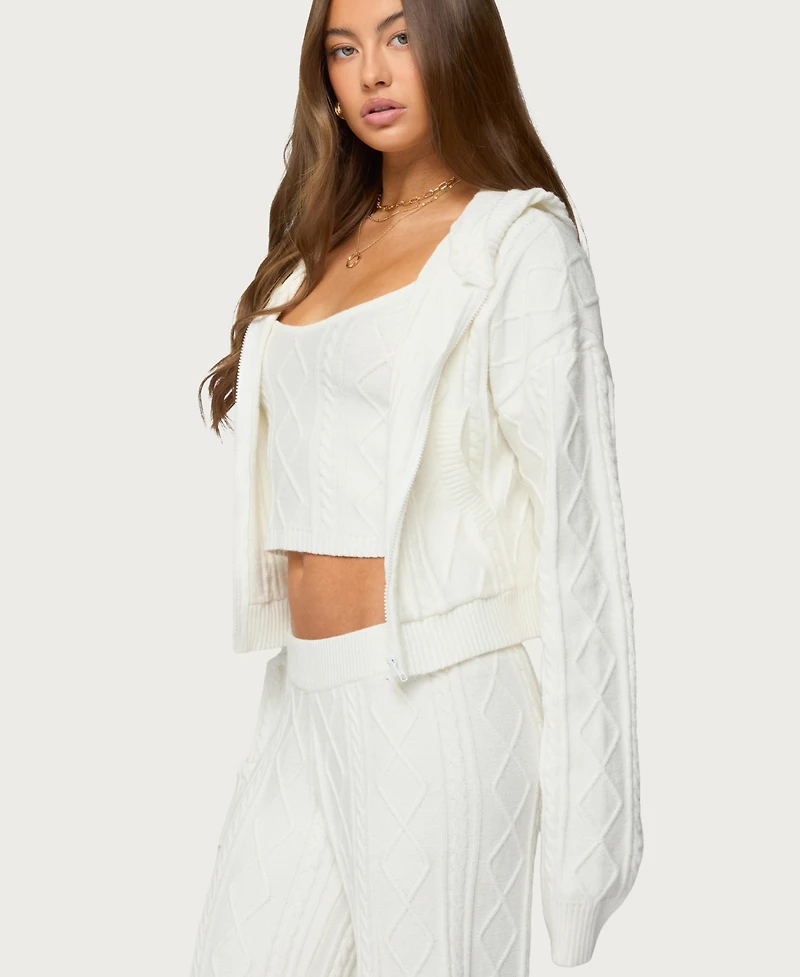 Edikted Women's Louise Cable Knit Hooded Cardigan