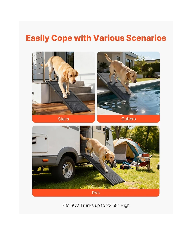 Aostirmotor Folding 63" Dog Ramp for Suv & Truck, Non-Slip Portable Ramp for Medium & Large Dogs