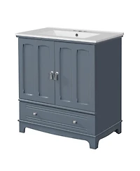 Sillysis 30" Bathroom Vanity with Integrated Sink, Solid Wood & Mdf Cabinet, Adjustable Shelf, Modern Storage