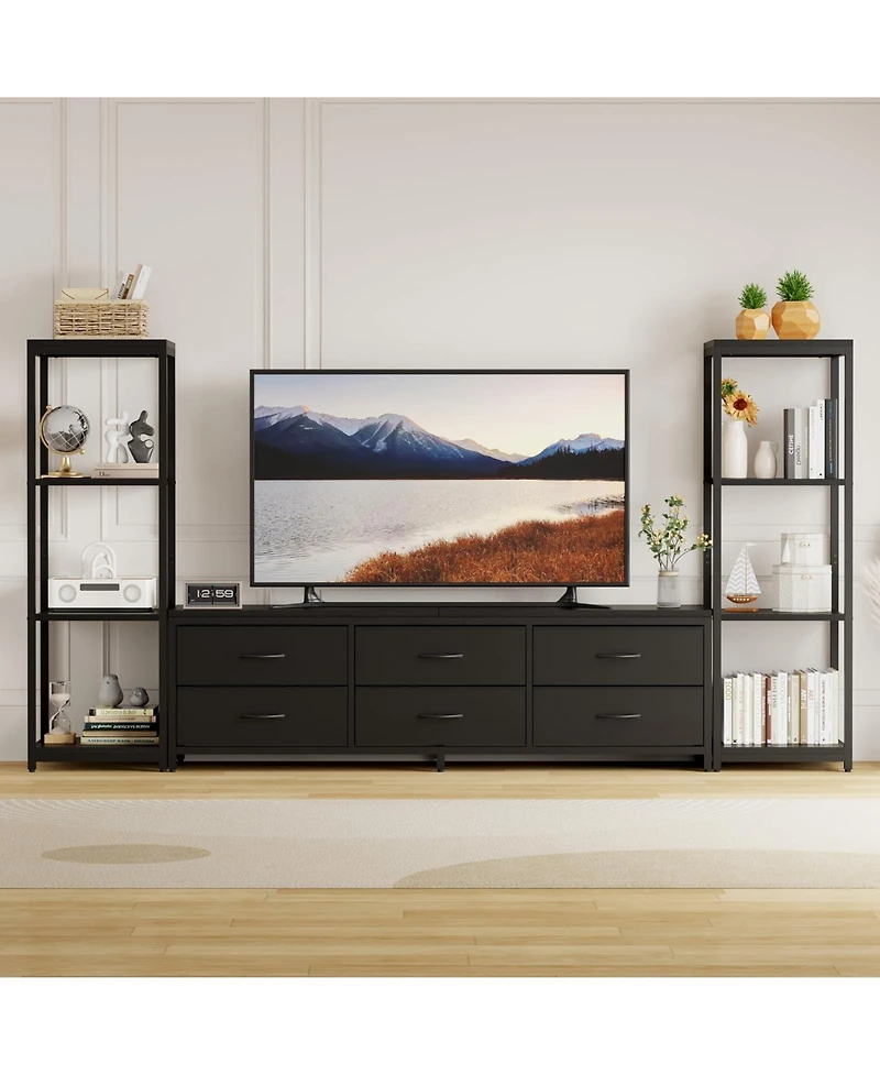 Gaomon 88.9 Tv Stand for 75 Inch Tv, Entertainment Center with Fabric Drawers & 4-Tier Open Shelves, Modern Media Console