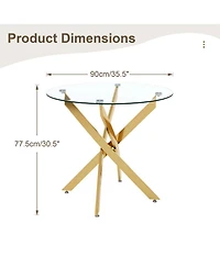 Streamdale Furniture Round Dining Table, 35.5" Glass Dining Table with Gold Legs
