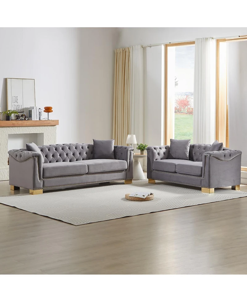 Streamdale Furniture Chesterfield 3+2 Seater Rolled Arm Velvet Sofa