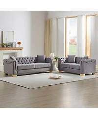 Streamdale Furniture Chesterfield 3+2 Seater Rolled Arm Velvet Sofa