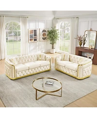 Streamdale Furniture 2-Piece Velvet Chesterfield Couch Set, 84.6" Sofa & 62.6" Loveseat