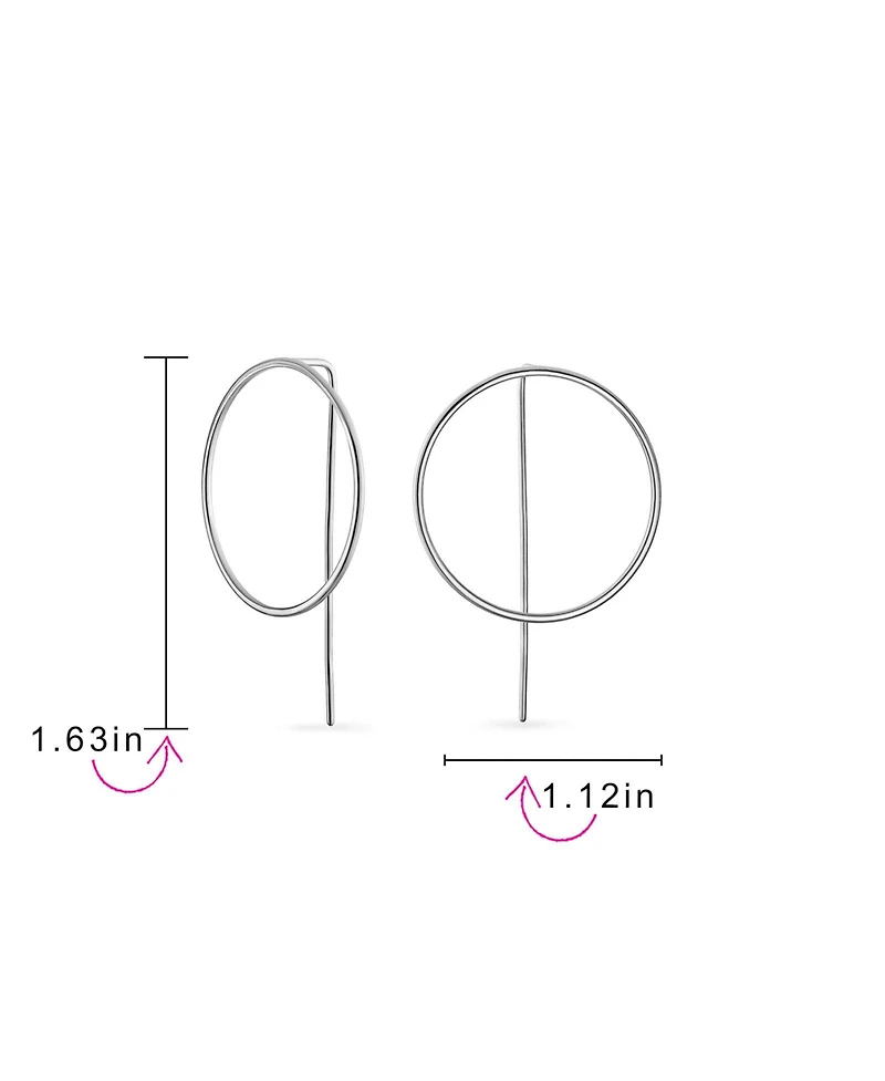 Bling Jewelry Modern Minimalist Geometric Round Open Circle Hoop Threader Earrings Sterling Silver