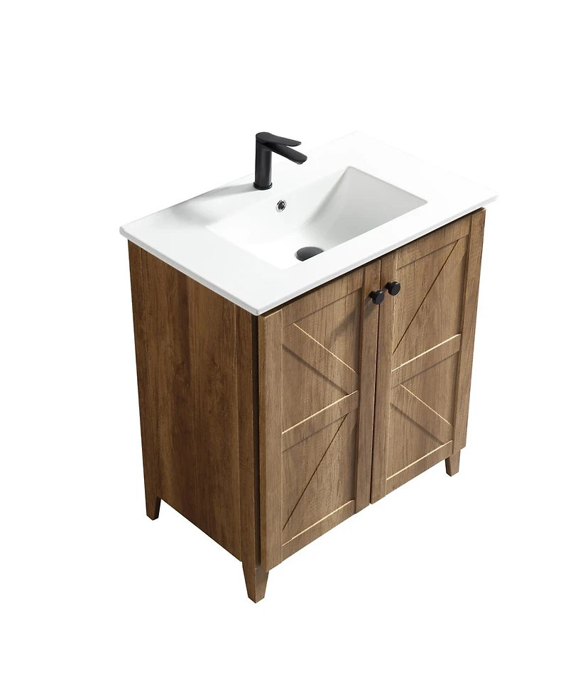 Sillysis 29" Antique Bathroom Vanity with Sink, Quick-Install Folding Storage, Eco Mdf Matte 3D Embossed Finish, Large Capacity