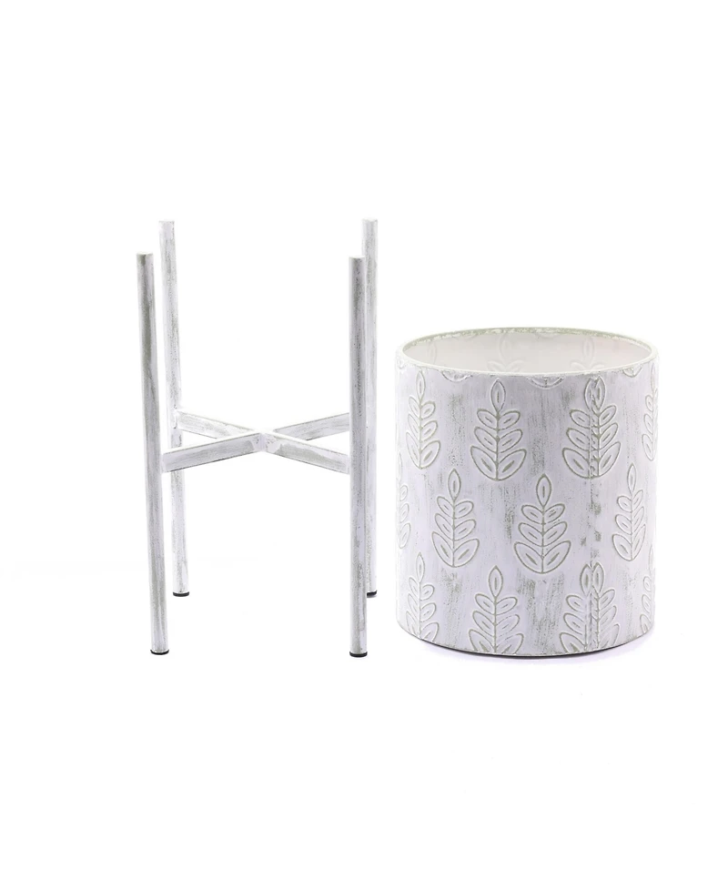 LuxenHome Set of 2 Leaf Embossed Metal Cachepot Planters Stand