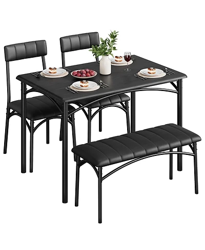 gaomon 4 Piece Rustic Upholstered Dining Set – Table, Chairs & Bench