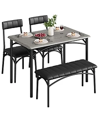 gaomon 4 Piece Rustic Upholstered Dining Set – Table, Chairs & Bench