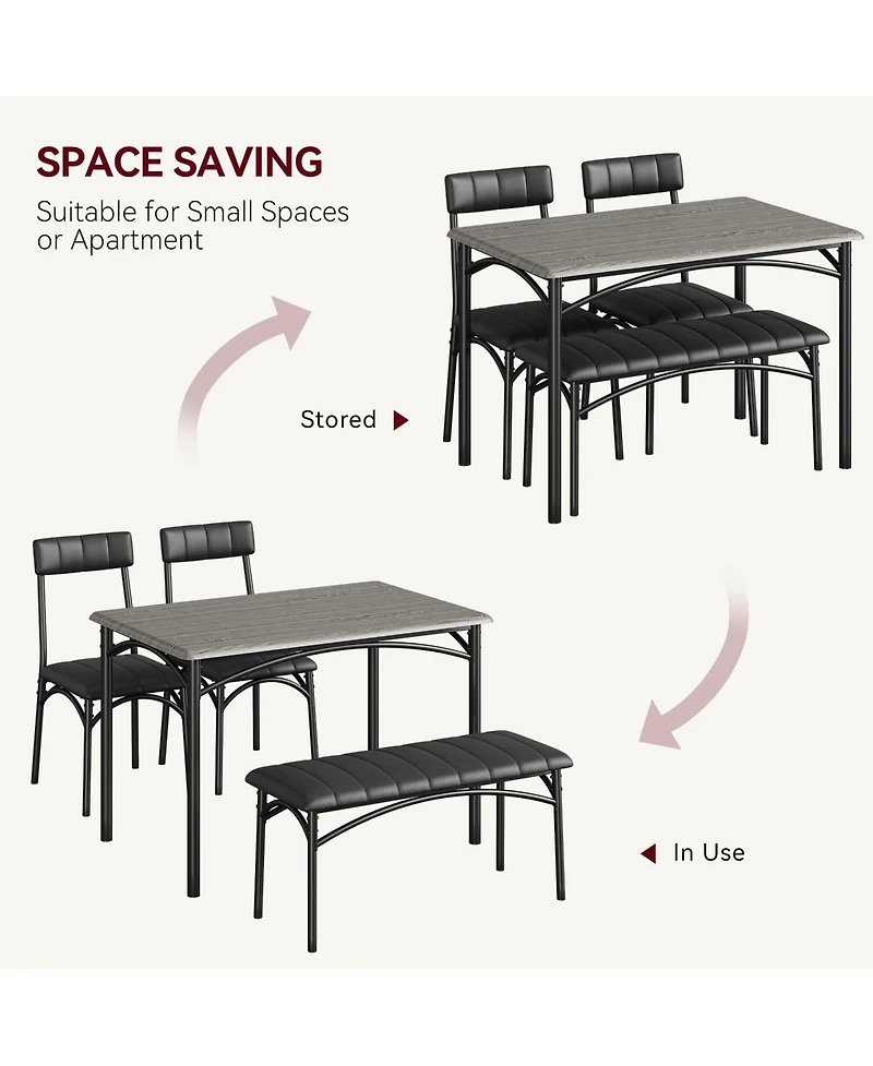 gaomon 4 Piece Rustic Upholstered Dining Set – Table, Chairs & Bench