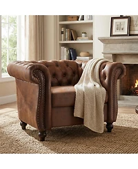 Streamdale Furniture Chesterfield Club Chair with Scrolled Arms, Nail head Trim, and Solid Wood Legs