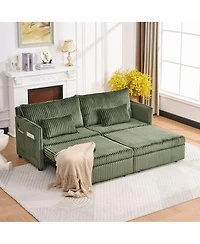 Streamdale Furniture 73" Convertible Sofa Bed with Side Pocket & Usb Ports, Modern Corduroy Couch