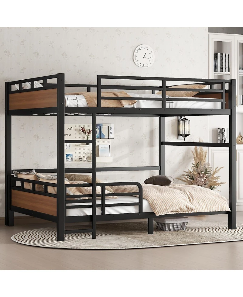 Streamdale Furniture Queen/Queen Metal Bunk Bed, Separable Loft Bed with Fence