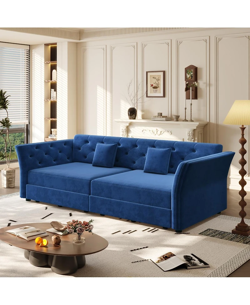 Streamdale Furniture Queen Pull Out Sofa Bed with Fabric Flower Tufted Design