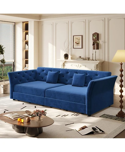 Streamdale Furniture Queen Pull Out Sofa Bed with Fabric Flower Tufted Design