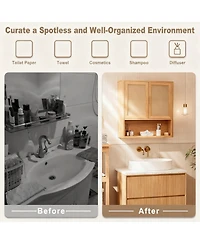 Yigii Linen-Style Wall Cabinet with Adjustable Shelves for Bathroom, Kitchen, Living Room