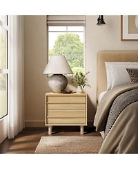 LuxenHome 19.7” Hazel Oak Manufactured Wood Nightstand & End Table with Drawers & Rubberwood Legs