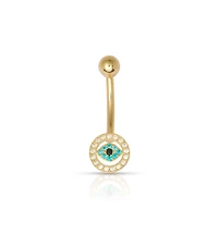 Curata Jewelry Solid 10k Yellow Gold 14G Blue Cubic Zirconia Evil Eye Belly Ring