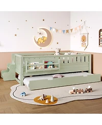 Streamdale Furniture Twin Bookshelf Bed with Staircase, Trundle