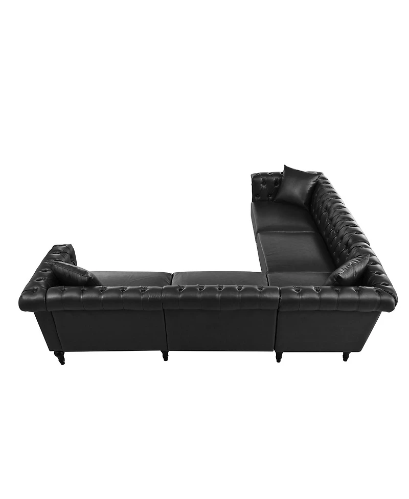 Streamdale Furniture Reversible L-Shaped Chesterfield Sofa with Rolled Arms & Nailhead Pu Leather