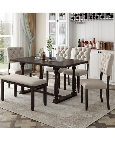 Streamdale Furniture 6-Piece Dining Set with Special-shaped Legs & Foam Seat Backs