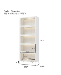 Streamdale Furniture Iron Display Cabinet with Glass Doors, 5-Tier Steel Bookcase with Led Lights