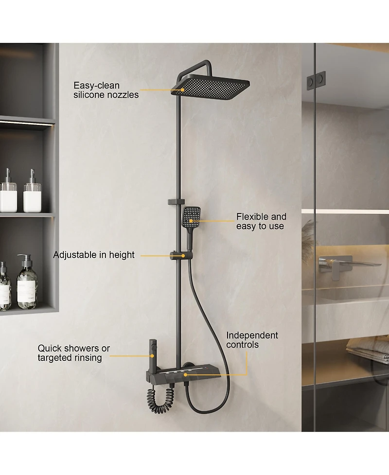 Lalahoo 3-Spray Rain Shower Faucet 2.5 Gpm with Handheld Shower Combo Kit, 11.81 in. Rain Shower Head