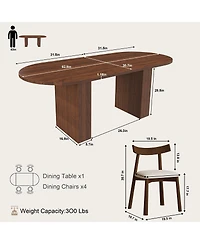 Streamdale Furniture Oval Dining Table Set for 6 with 4 Chairs, Walnut Veneer, Farmhouse Style
