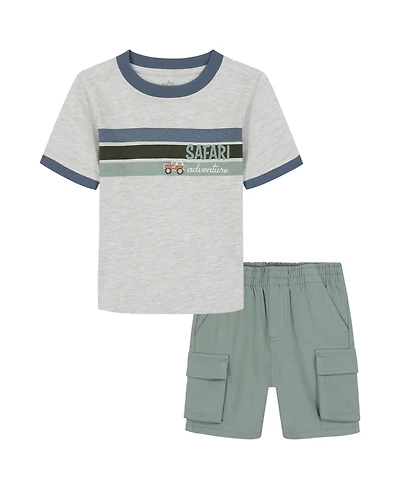 Kids Headquarters Boys' 2T-5T Short-Sleeve Safari Stripes T-Shirt and Poplin Cargo Shorts, 2-Piece Set