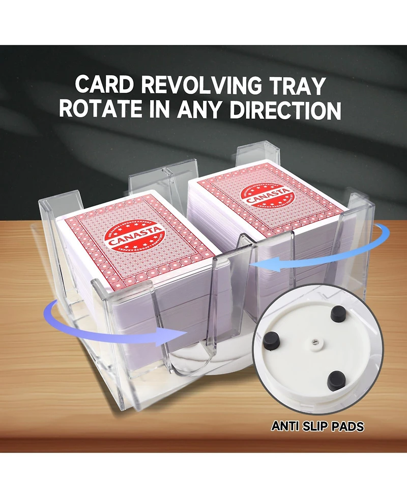Gse Games & Sports Expert 6-Deck Revolving Canasta Card Tray, 360° Rotating Playing Card Holder, Swivel Cards Holders