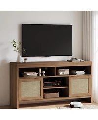 gaomon Boho Tv Stand for Tv up to 65 Inch, 58"Modern Rattan Entertainment Center with Storage and Adjustable Shelves