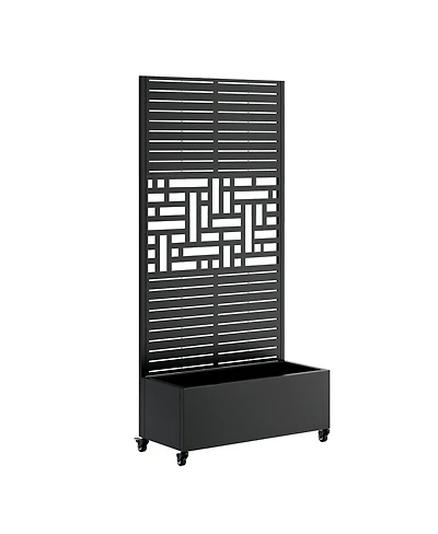 Streamdale Furniture Metal Planter Box with Trellis, 73"x35"x16 Raised Garden Bed with Wheels