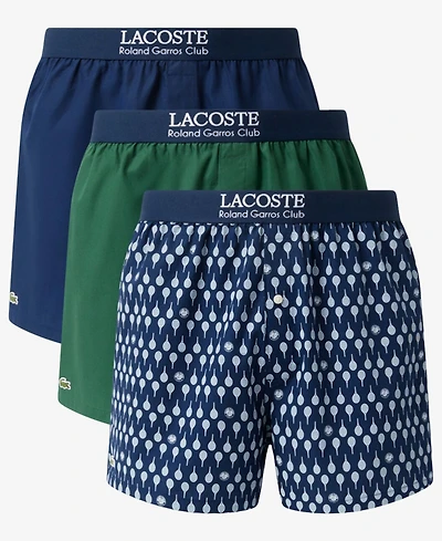 Lacoste Men's Straight-Fit Woven Boxers, 3-Pack