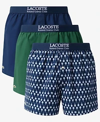 Lacoste Men's Straight-Fit Woven Boxers, 3-Pack
