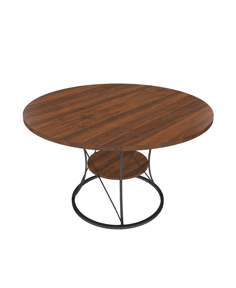 Streamdale Furniture 43" Round Expandable Farmhouse Dining Table with Storage Shelf (No Chairs)