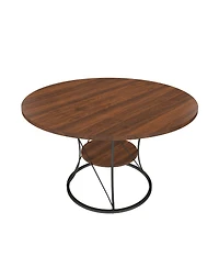 Streamdale Furniture 43" Round Expandable Farmhouse Dining Table with Storage Shelf (No Chairs)