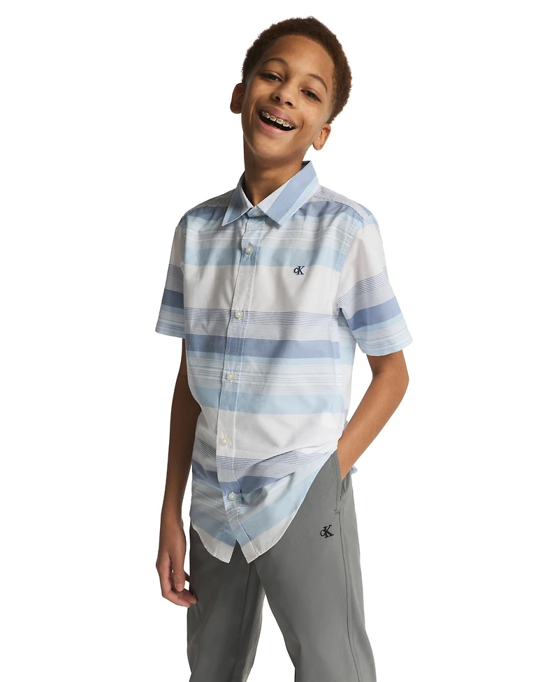 Calvin Klein Boys' 8-20 Elemental Stripe Woven Button Front Shirt