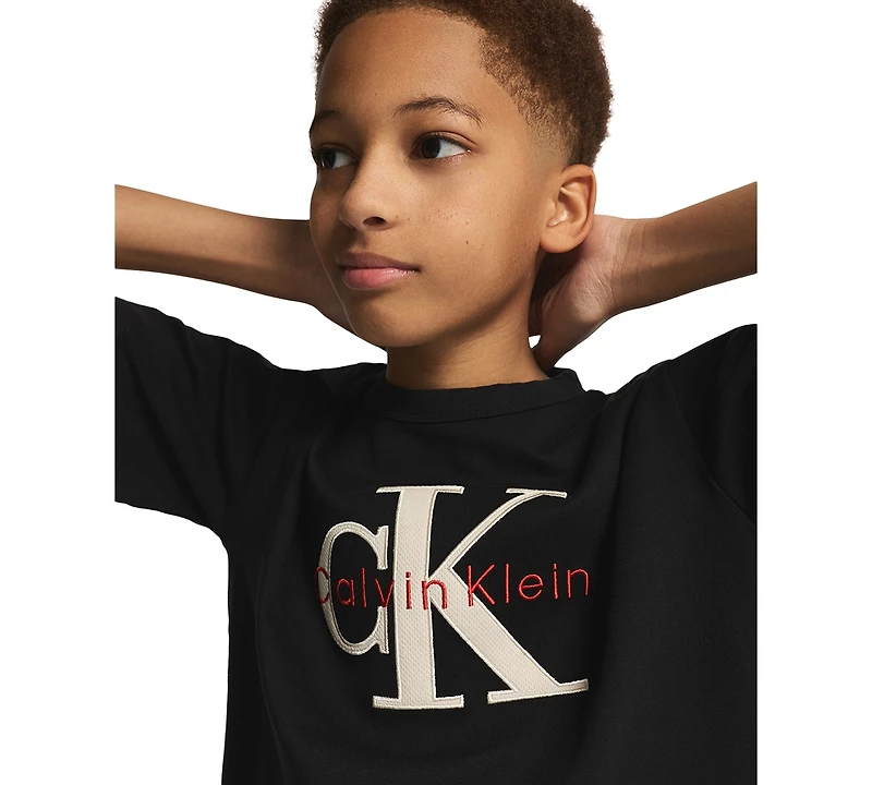 Calvin Klein Boys' 8-16 Mesh Applique Short-Sleeve T-Shirt
