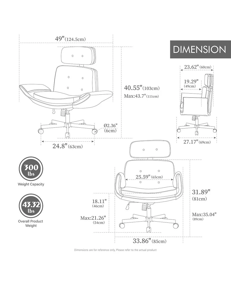 Streamdale Furniture Criss Cross Chair with Adjustable Armrests, Wheels & Headrest